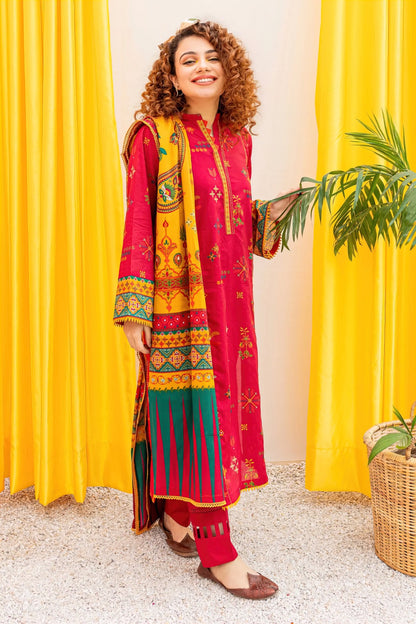 3-Piece Lawn Embroidered Shirt With Digital Print Diamond Dupatta - 4110