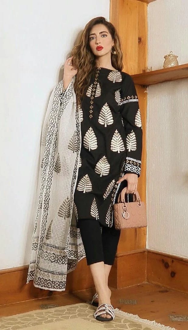 3-Piece Lawn Embroidered Shirt With Digital Print Diamond Dupatta - 4142