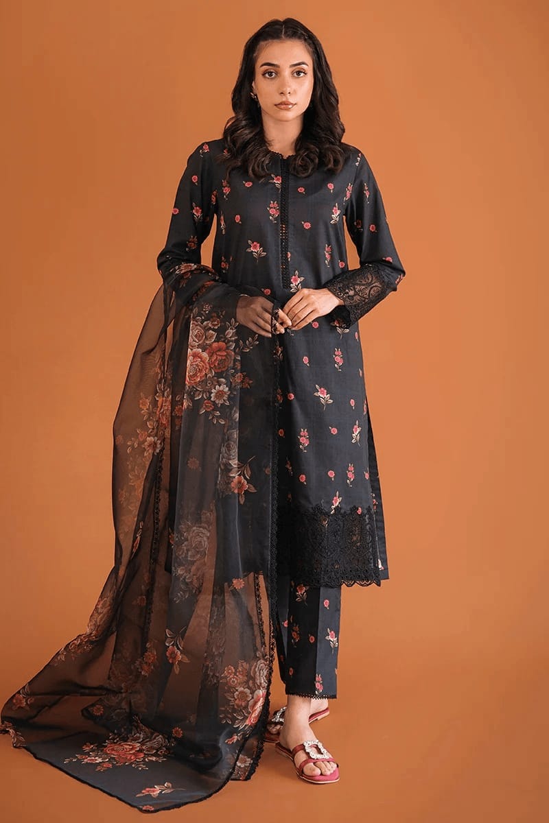 3-Piece Lawn Embroidered Shirt With Digital Print Diamond Dupatta - 4139